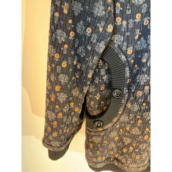 Black Quilted Floral Zip Up Bomber Jacket, M - Picture 10 of 15